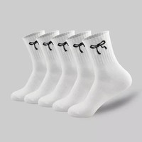 Chaussettes en tricot pour femmes, mignonnes, avec nœud, en coton blanc, respirantes, pour tous les jours