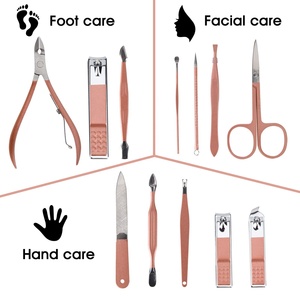 Ensemble portable de coupe-ongles et d'outils de beauté, ensemble de manucure rose gold, 12 en 1. Acier inoxydable martensitique, sac en cuir rose - Product Image 2