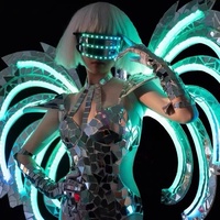 Nouvel ensemble de costumes de danse scénique lumineux à sept couleurs effet miroir argenté pour adultes, 100 % polyester, pour soirées et boîtes de nuit