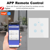 Interrupteur Mural Tactile Connecté ZigBee Smart Life à Panneau en Verre Trempé UK&EU Compatible Alexa Google Home, avec Fil Neutre, 1/2/3/4 Gang