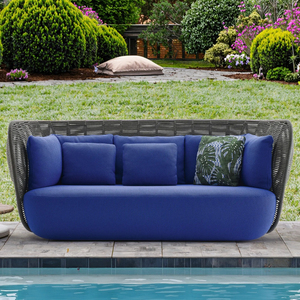 MUGAO, muebles modernos, conjunto de jardín Modular de mimbre curvo, pequeño sofá de <span class=keywords><strong>exterior</strong></span> para entretenimiento <span class=keywords><strong>Exterior</strong></span> con bambú para sala de estar - Product Image 2