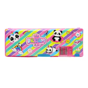 Çocuklar çok fonksiyonlu kırtasiye kutusu ile dahili kalemtıraş Pop-out bölmeleri ile Kawaii Panda & Unicorn kalem kutusu