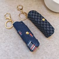 Nouvelle pochette mini rouge à lèvres en jean tendance avec miroir, pendentif sac en tweed, pochette portable pour pièces de monnaie