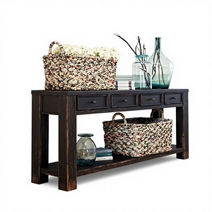 Table console de salon, panneau de style rustique vintage, finition noire vieillie, finition artisanale, pour entrée décontractée - Product Image 5