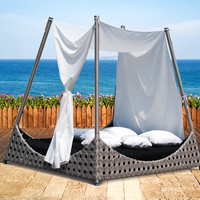 Outdoor Aluminium Rattan Sunbed Lounger Daybed mit Baldachin