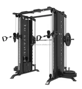 Peralatan Kebugaran penggunaan Gym Multifungsi pelatih daya kandang besi mesin Smith rak jongkok katrol dapat disesuaikan ganda
