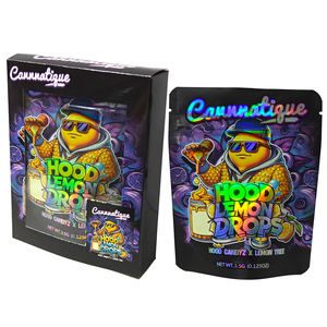 Bolsas de Mylar con Cierre para Flores Secas, 3.5g 7g 14g 28g, Diseño Holográfico, Ventana Transparente, en Existencia - Product Image 1