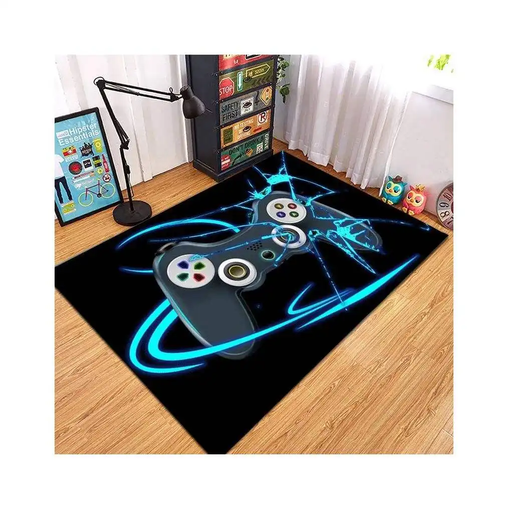 Large 3D Printed Controller Gamer Pad Rug Home Decor Polyester Carpet Padding for Kids Boys Dining Living Play Bedroom