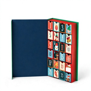 Wholesale 24 Drawer <b>Christmas</b> Advent Calendar <b>Box</b> Book Shape Green Rigid Cardboard Empty Mystery Blind <b>Box</b> for Surprise Gift - Product Image 1