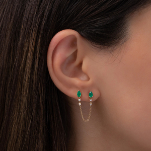 Aretes CANNER con Doble Perla en Forma de Gota, Plata S925, Esmeralda, Circonita, Cadena con Borla, Joyería 18K - Product Image 2