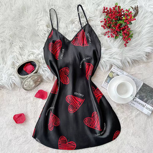 Abito <span class=keywords><strong>da</strong></span> Notte Estivo per <span class=keywords><strong>Donna</strong></span> in Raso Rosso con Stampa Love, Traspirante, Liscio, Casual, Scollo a V, Schiena Scoperta, Lunghezza al Ginocchio, per San Valentino - Product Image 2