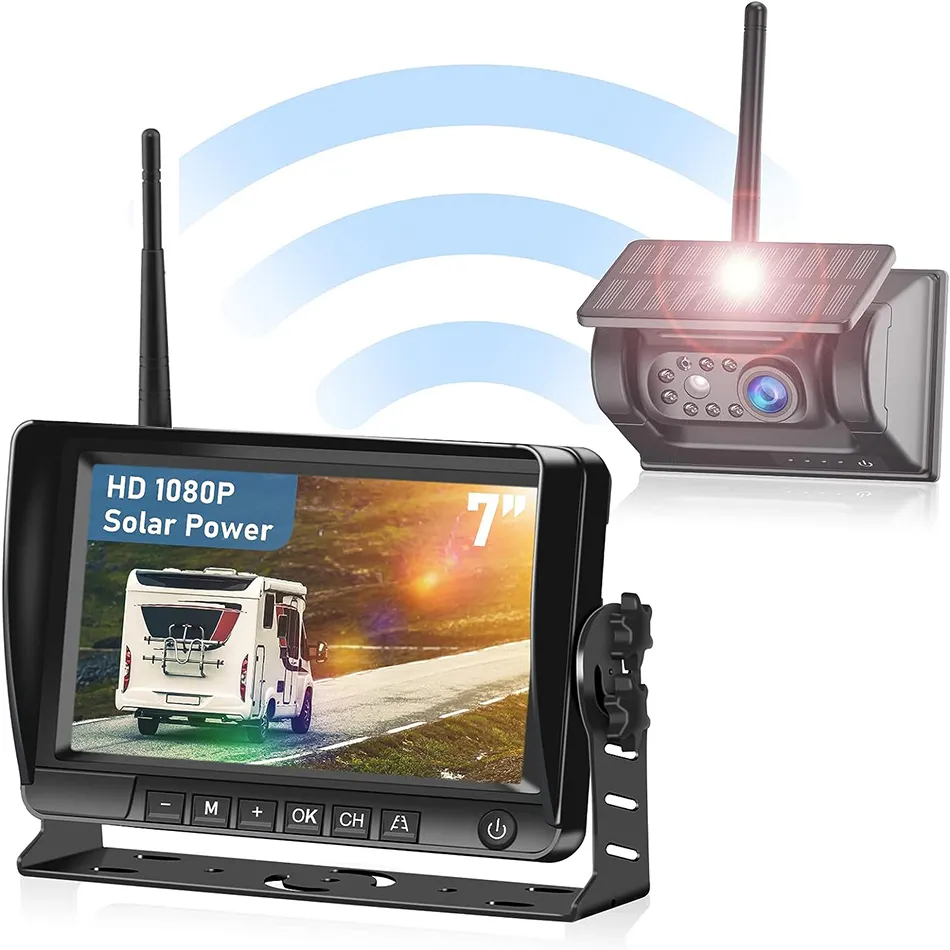 2 Magnetic Solar Wireless Backup Camera Monitor Kit - HD 1080P Rear View Camera Rechargeable Battery, No Wiring No Drilling,