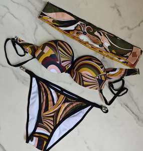 Nouveau STOCK 2 couleurs 3 pièces Maillot de bain de créateur sexy pour femme avec <span class=keywords><strong>bandeau</strong></span> et foulards de plage Push-up - Product Image 2