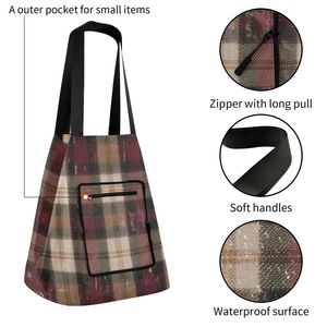 Plaid Tote <b>Bag</b> Shoulder Shopper <b>Bag</b> with Zipper Pocket Reusable Carryall for Grocery Travel Daily Use - Product Image 3