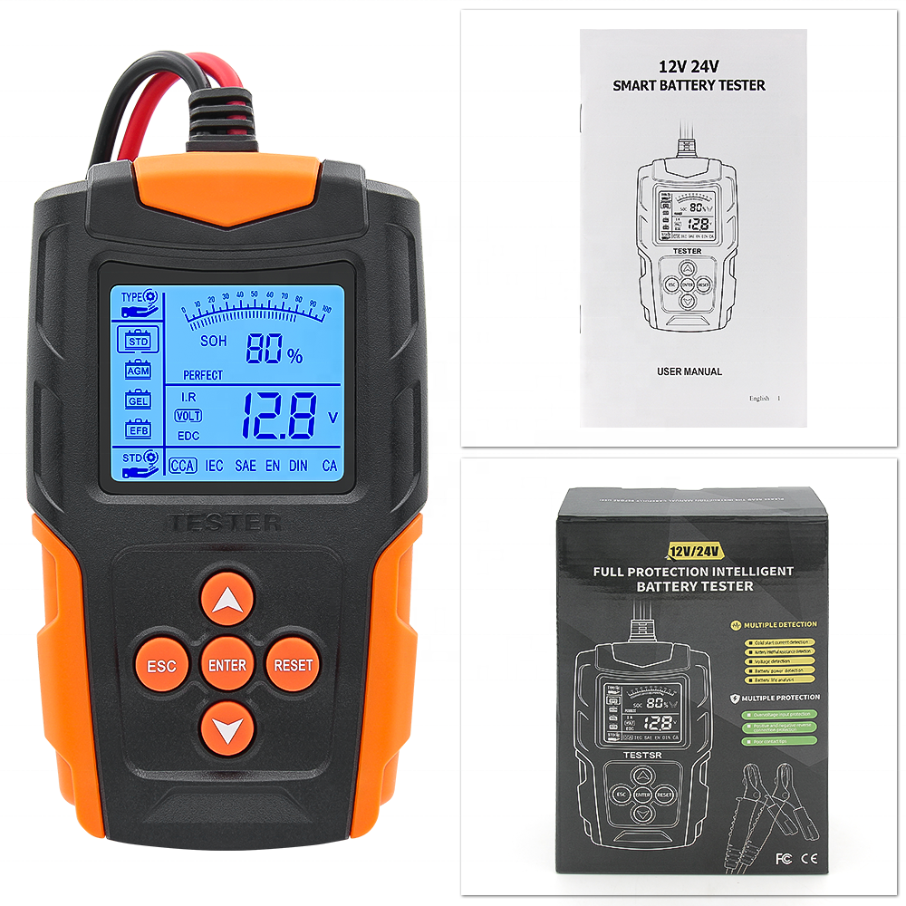 FOXSUR FBT 200 Battery Tester - Intelligent 12V/24V Analyzer for