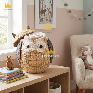 Panier de rangement en jacinthe d'eau tissé à la main en forme de hibou - Panier décoratif multifonctionnel pour salon, chambre et salle de bain - Product Image 6