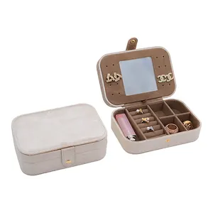 Low MOQ Portable Trinket Crystal Lipstick Storage Travel Mirror Velvet Custom Logo Jewelry Box