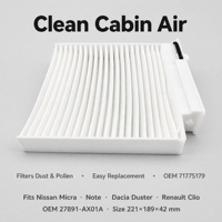 Filtre à air d'habitacle de remplacement facile pour Micra Note, Duster Sandero, Clio Modus OEM 27891-AX01A 8201153808
