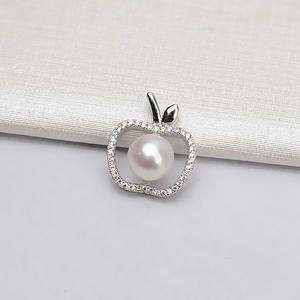 จี้เงินแท้ S925 รูปแอปเปิ้ล พร้อมฐานสำหรับใส่ไข่มุก ผลิตภัณฑ์กึ่งสำเร็จรูปสำหรับทำเครื่องประดับ DIY สำหรับผู้หญิง - Product Image 1