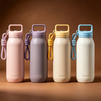 Botella de Agua de Acero Inoxidable con Aislamiento al Vacío de Doble Pared, con Logotipo Personalizado, Tapa con Asa y Cuerda para Gimnasio y Camping