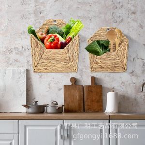 Gourd Woven Storage Basket Rectangle Wall Mounted <b>Kitchen</b> Vegetable Organizer Eco Friendly Rattan Basket - Product Image 1