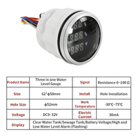 TYTXRV pengukur suhu air Digital, pengukur suhu air 52mm 9-32V 3 dalam 1 untuk mobil motor traktor truk