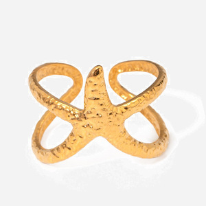 Starfish <b>Open</b> <b>Ring</b> Gold Plated Stainless Steel Geometric Design Unisex Jewelry Gift - Product Image 1