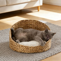 Nid douillet chic en jacinthe d'eau pour animaux de compagnie, coussin épais, panier rond en paille tressée, lit pour chien fait main