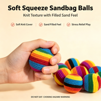 Pelota de ganchillo suave de punto arcoíris, rellena de arena, pelota antiestrés para apretar con la mano, juguete para aliviar el estrés, entrenamiento deportivo al aire libre
