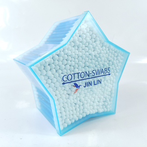 <span class=keywords><strong>Coton</strong></span>-tiges en plastique bleu de qualité supérieure, 500 pièces, double tête ronde, étoile à cinq branches, emballage en boîte de rangement - Product Image 1