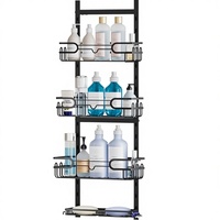 HapiRm Étagère de douche d'angle moderne à 4 niveaux réglable avec porte-savon et crochets, sans perçage, à suspendre sur porte ou mur de salle de bain