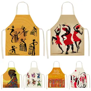 Tabliers imprimés africains Housekeeper Fashion Girl Pattern Polyester Linen Cooking Woman Tablier