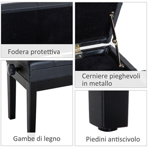 HOMCOM Tabouret de piano avec compartiment de rangement et hauteur réglable, noir - Product Image 6