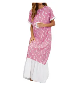 Women's French short sleeve printed chiffon skirt women's summer casual loose dress tea break Indian style women's dress