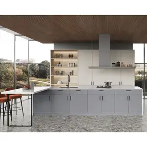 OPPEIN Beige Wood Grain Ready To Assemble Modular RTA Kitchen Cabinets For Sale