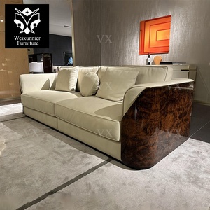 Moderno lussuoso divano componibile in pelle <span class=keywords><strong>Beige</strong></span> 321 con caratteristica allungabile impiallacciatura di legno <span class=keywords><strong>marrone</strong></span> per Villa soggiorno Hotel Lobby - Product Image 1