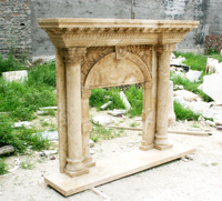 Cheminée Antique en Marbre de Calcium Doré de Style Design Déco avec Pilier