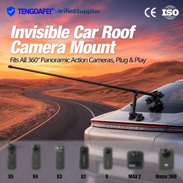 2M Ultra Long Invisible Selfie Stick Triple Suction Cups for Car Roof Mount Third-Person View Compatible Insta360 X4/X3/X2 for