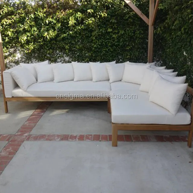 Moderna poltrona da esterno tipo L divani in legno con cuscino divani in Teak mobili da esterno divano Set mobili soggiorno divano da giardino