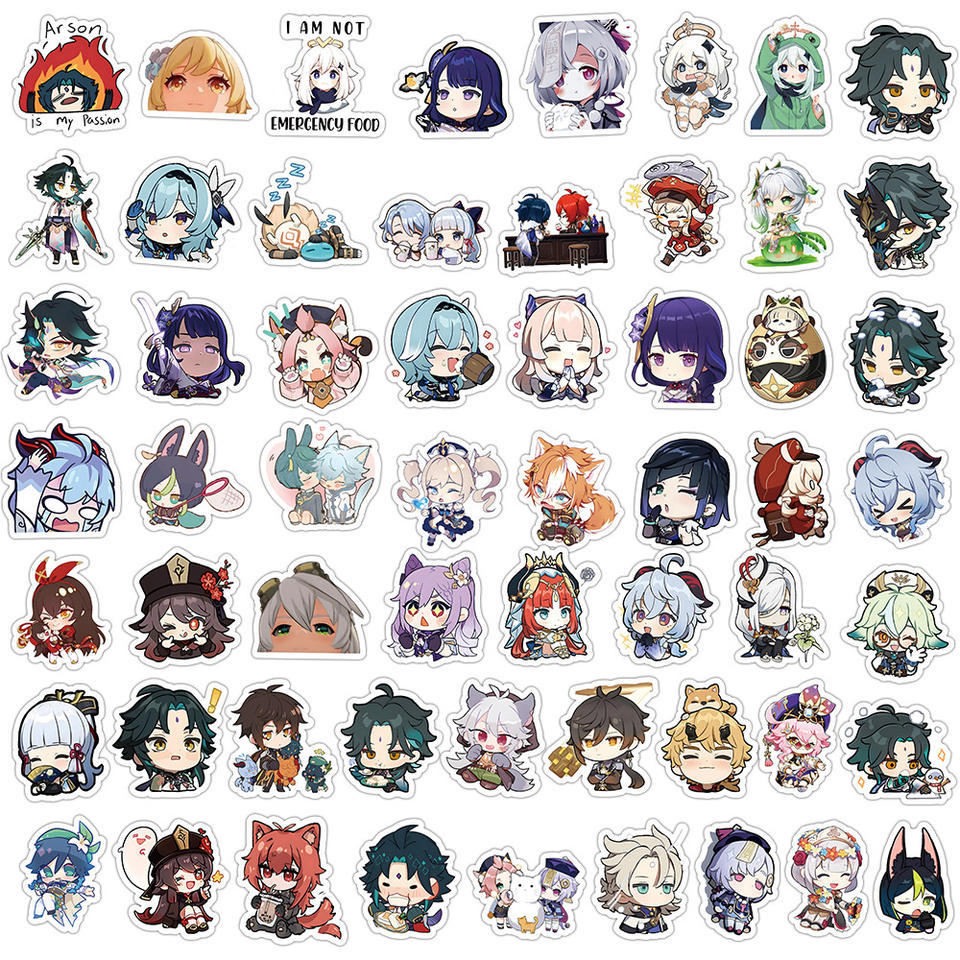 50 Adesivi Genshin Impact - Confezione Vinile PVC Impermeabile Per Fan Del Gioco, Stile 4, Personaggi Originali - 4