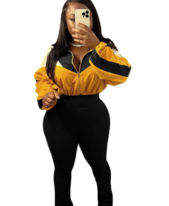 Kho 6 Màu Sắc Dây Kéo Phụ Nữ Của Phù Hợp Với Dài Tay Dây Kéo Hàng Đầu Quần Dài Thể Thao Giản Dị Hai Mảnh Bộ Đường Phố Phù Hợp Với - Product Image 6