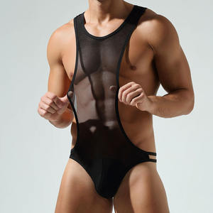 King Mcgreen Star Sexy Men One-piece Jockstrap Undershirts T-Back Thongs Bodysuit Jumpsuit Mesh Sheer <span class=keywords><strong>Transparent</strong></span> Shaper Pajama - Product Image 1