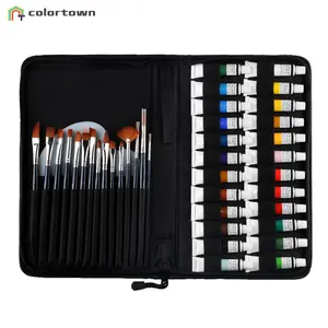 China factory price wholesaler 24 acrylic paint tubes with brushes palette and portable chain case set