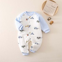 Lot de 3 Combinaisons pour Bébé |   Combinaison chaude rembourrée en coton respirant à capuche avec fermeture à boutons-pression intégrale |   Impression de voiture de dessin animé |   Pêche Moutarde Bleu 0-1Y