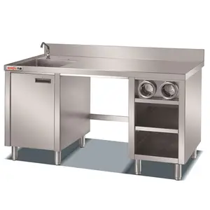 Customized Restaurant Stainless Steel Cocktail Food Prep Table Cabinet Counter Fast Food Bar Bubble Tea Working Station Factory