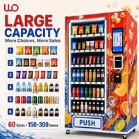 Distributeur automatique de boissons et de collations intelligent commercial, écran tactile 5 pouces, capacité de 300 à 600 unités, paiement en espèces/pièces/carte, libre-service, en acier inoxydable