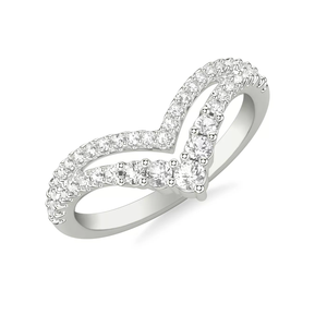 Solid 18K White Gold Chevron Wishbone <b>Ring</b>, Prong & Pave Set Lab Grown <b>Diamond</b> V Shape Stackable Wedding Band for Women - Product Image 3