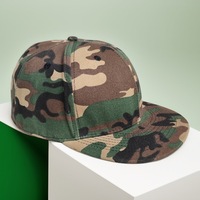 Casquette de baseball structurée 6 panneaux à visière plate, motif camouflage Woodland, dos fermé, sans fermeture à pression, personnalisable avec logo