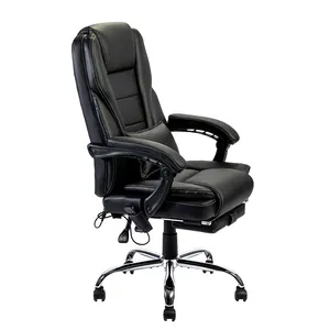 เก้าอี้สำนักงานหนัง PU แบบหมุนได้เก้าอี้สำนักงานแบบผู้บริหารเก้าอี้นวดหลังสูงหรูหรามีที่วางเท้าใหม่