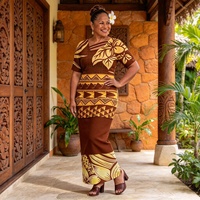 Gaun Puletasi Polinesia Lengan Pendek untuk Wanita, Motif Tribal, Kancing Kelapa, Bunga, Puletasi Samoa, Gaun Pulau Pasifik